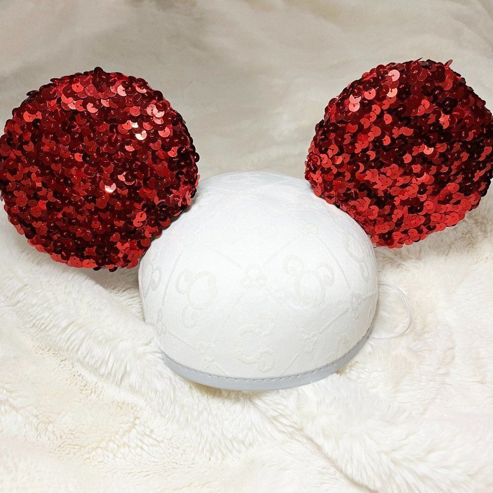 Disney White Hat With Red Sequin Snap On Mickey‎ Ears